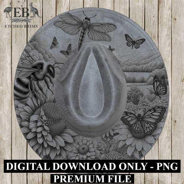 Flowers & Bees 1 Hat File, Laser Hat Burning Design, Digital Download PNG, Hat Burning Template, Hat Laser Engraving Design Hat File EB279