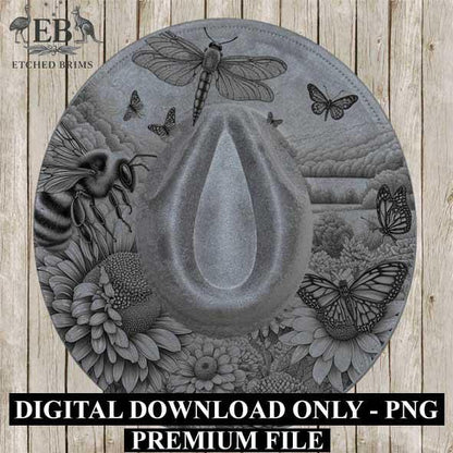Flowers & Bees 1 Hat File, Laser Hat Burning Design, Digital Download PNG, Hat Burning Template, Hat Laser Engraving Design Hat File EB279