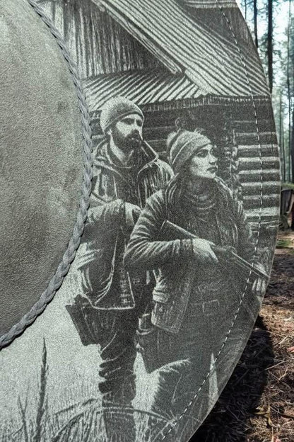 Hunters Retreat - Engraved Stag & Cabin Wide Brim Hat, Vegan Suede Fedora Hat, Laser Engraved, Cowboy Hat, Burned Fedora, Deer Hunter Design