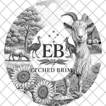 Goat and Sunflowers 5, Hat Burning Template, Hat Burning Stencil, Hat Laser Engraving Design, Wide Brim Hat, Printable Hat Template, EB558