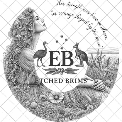 Wildflower Dreamer Hat Burning Design, Serene Woman in Meadow Laser Engraving PNG, Boho Brim Design for Wide Fedora Hats, EB925