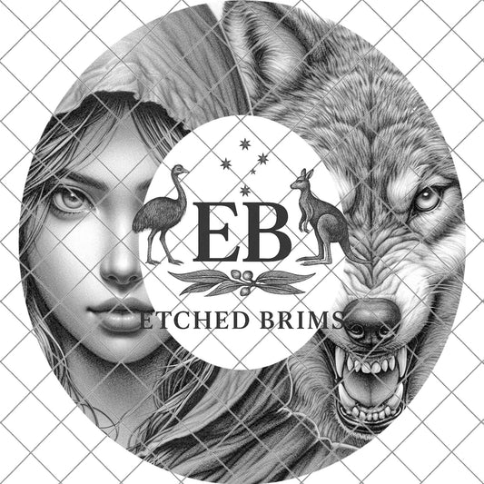 Girl & Wolf Hat Engraving Template, Wide Brim Hat Burning Design, Laser Hat Burning Design, Printable Stencil, Pyrography Art, EB828