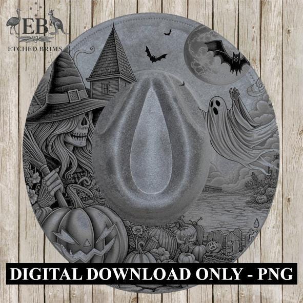 Halloween Hat Template, Ghost, Pumpkin, Haunted House, Spooky Season, PNG, Hat Burning Stencil, Hat Burning Design, Engraving Pattern, EB409