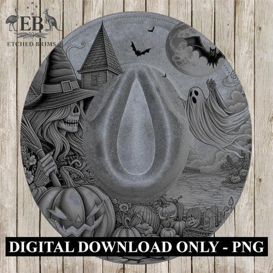 Halloween Hat Template, Ghost, Pumpkin, Haunted House, Spooky Season, PNG, Hat Burning Stencil, Hat Burning Design, Engraving Pattern, EB409
