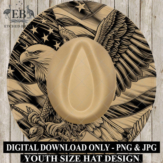Youth Hat Burning Template: American Flag and Eagle Design Blank Military Tags, Child Sized Wide Brim, (PDF & PNG Download) EBY542