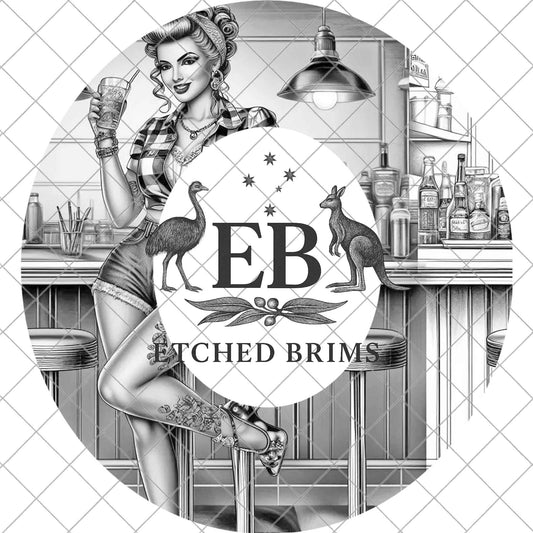 Pin Up Hat Engraving, Rockabilly Style Brim Design (Digital Download), EB908