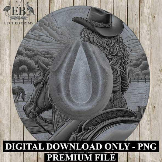 Cowgirl Horse 7, Laser Hat Burning Design, Digital Download PNG, Hat Burning Template, Hat Laser Engraving Design, Wide Brim Hat File EB215