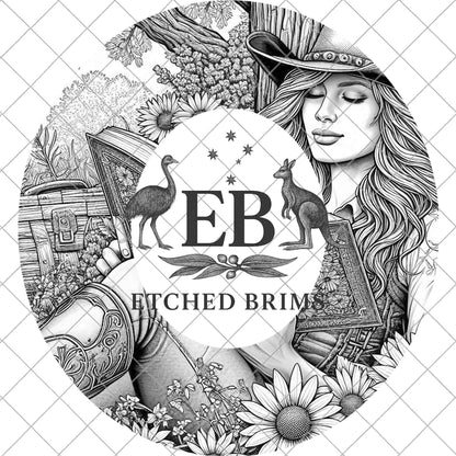 Girl Reading and Wildflowers, Hat Burning Design, Laser Engraving Template, Wide Brim Fedora, EB994