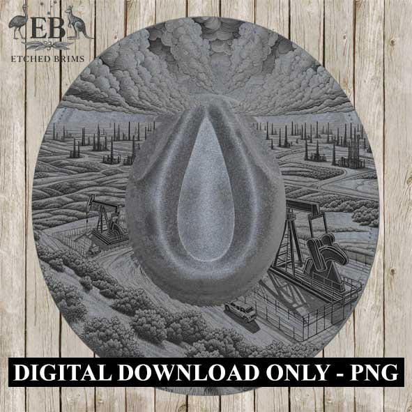 Texas Oil Fields 4, Hat Engraving Template, Digital Laser Burn Design, Wide Brim Faux Suede Hats, BOHO, Laser Hat Burning File EB332
