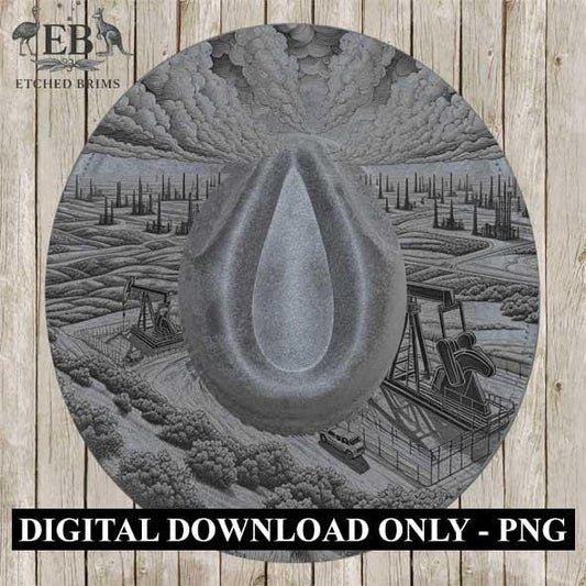 Texas Oil Fields 4, Hat Engraving Template, Digital Laser Burn Design, Wide Brim Faux Suede Hats, BOHO, Laser Hat Burning File EB332