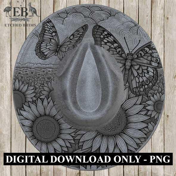 Sunflowers & Butterflies 6, Laser Hat Burning Design, Digital Download PNG, Hat Burning Template, Hat Laser Engraving Design, Hat File EB32
