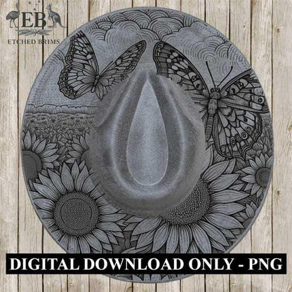 Sunflowers & Butterflies 6, Laser Hat Burning Design, Digital Download PNG, Hat Burning Template, Hat Laser Engraving Design, Hat File EB32