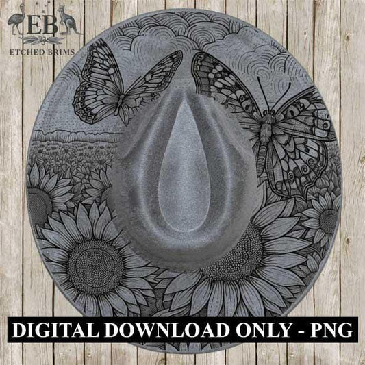 Sunflowers & Butterflies 6, Laser Hat Burning Design, Digital Download PNG, Hat Burning Template, Hat Laser Engraving Design, Hat File EB32