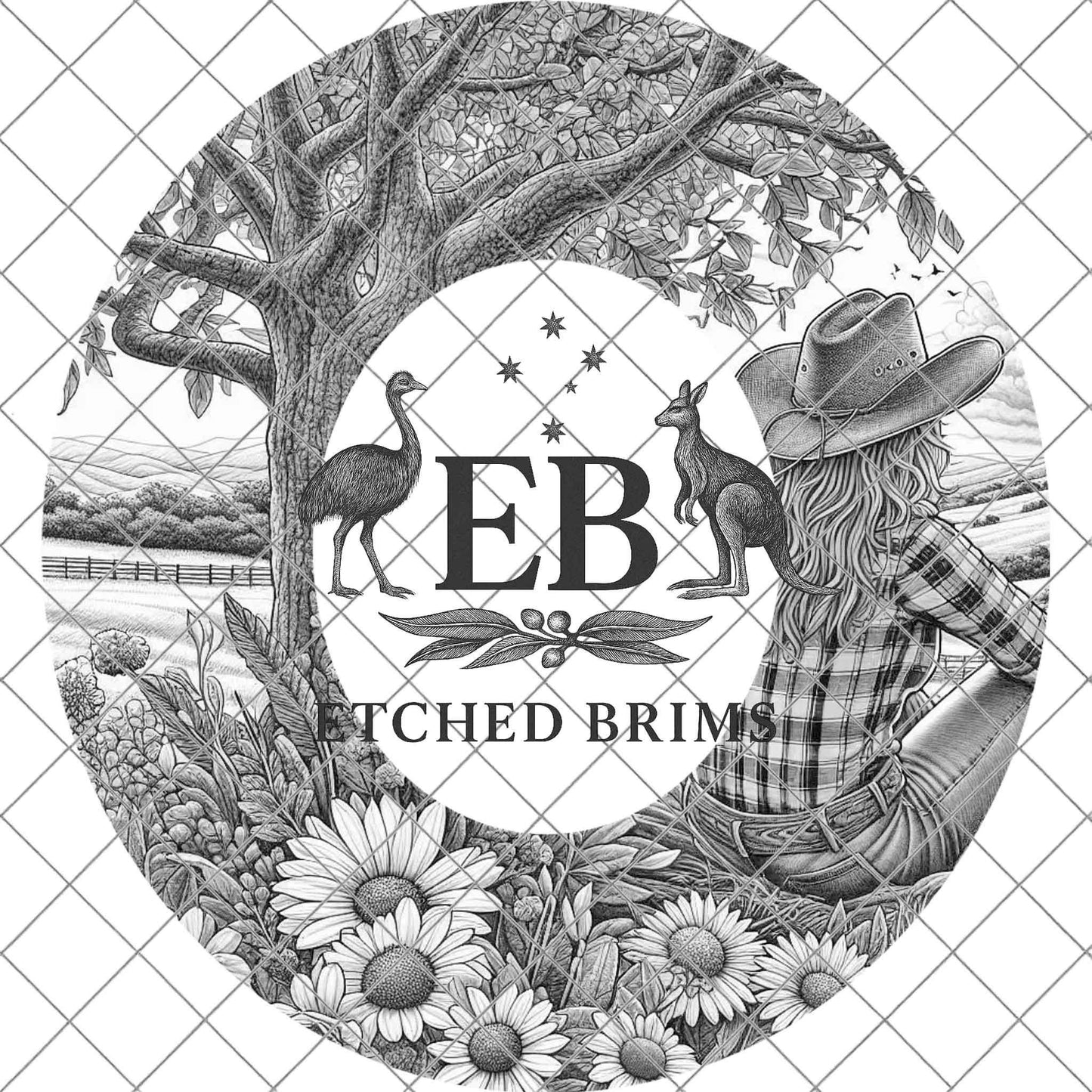 Cowgirl & Wildflowers, Hat Burning Design, Digital Download PNG, Hat Burning Template, Hat Laser Engraving Design, Printable Stencil, EB757