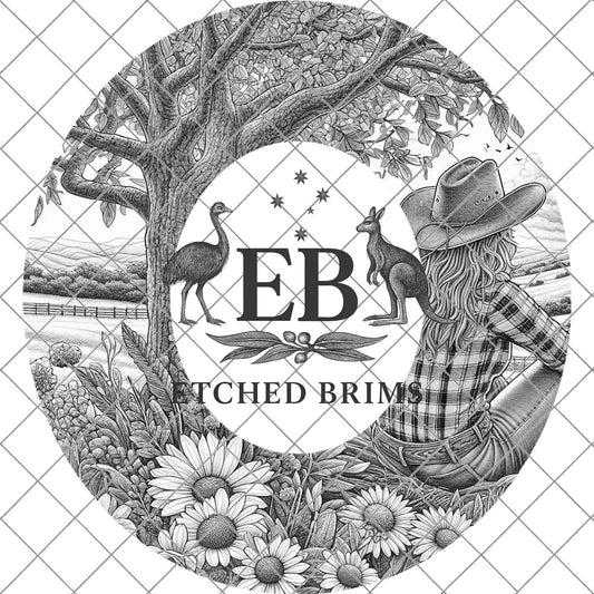 Cowgirl & Wildflowers, Hat Burning Design, Digital Download PNG, Hat Burning Template, Hat Laser Engraving Design, Printable Stencil, EB757