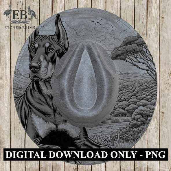 Hat Burning Design, Doberman Dog, Cowboy Western Hat, PNG PDF, Stencils for Hats, Hat Engraving Template, Engraving Pattern, EB385