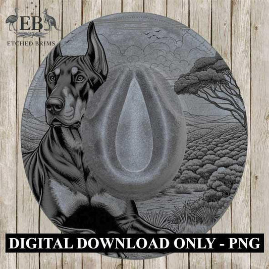 Hat Burning Design, Doberman Dog, Cowboy Western Hat, PNG PDF, Stencils for Hats, Hat Engraving Template, Engraving Pattern, EB385