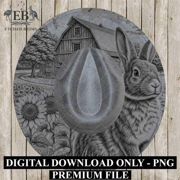 Rabbit & Sunflowers 4, Hat Burning Template, Hat Burning Stencil, Hat Laser Engraving Design, Wide Brim Hat, Printable Hat Template, EB569