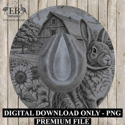 Rabbit & Sunflowers 4, Hat Burning Template, Hat Burning Stencil, Hat Laser Engraving Design, Wide Brim Hat, Printable Hat Template, EB569