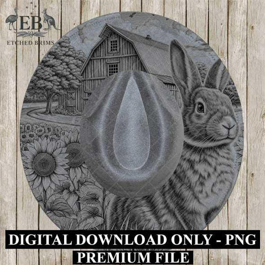 Rabbit & Sunflowers 4, Hat Burning Template, Hat Burning Stencil, Hat Laser Engraving Design, Wide Brim Hat, Printable Hat Template, EB569