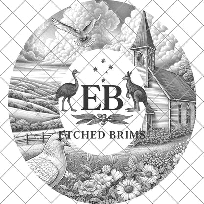 Country Church & Wildflowers, Hat Burning Design, Religious Faith, Digital Download PNG, Laser Engraving Design, Wide Brim Hat File, EB661