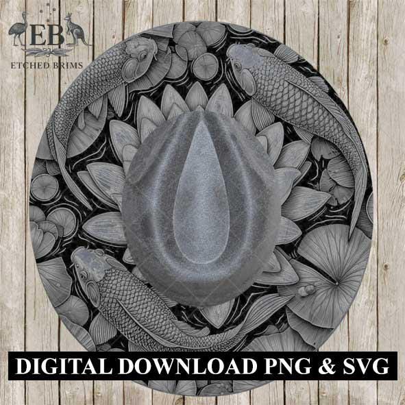 Koi Fish & Waterlillies 3, Hat File, Hat Burning Design, Digital Download PNG, PDF, Hat Burning Template, Hat Laser Engraving Design, EB485