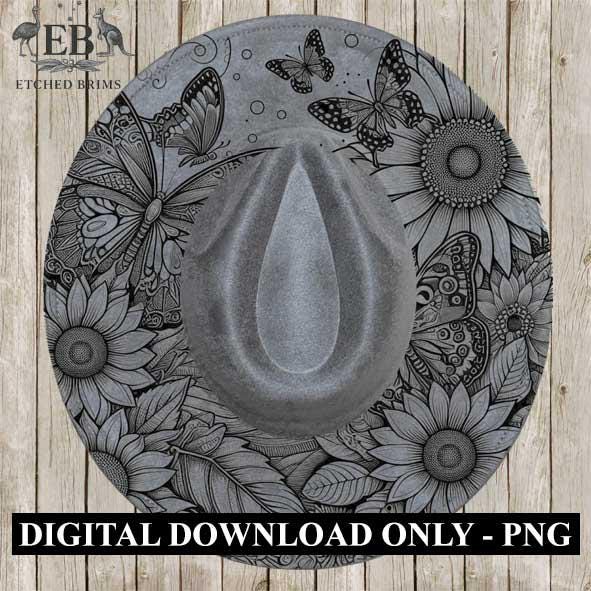 Sunflowers & Butterflies 3, Laser Hat Burning Design, Digital Download PNG, Hat Burning Template, Hat Laser Engraving Design, Hat File EB93