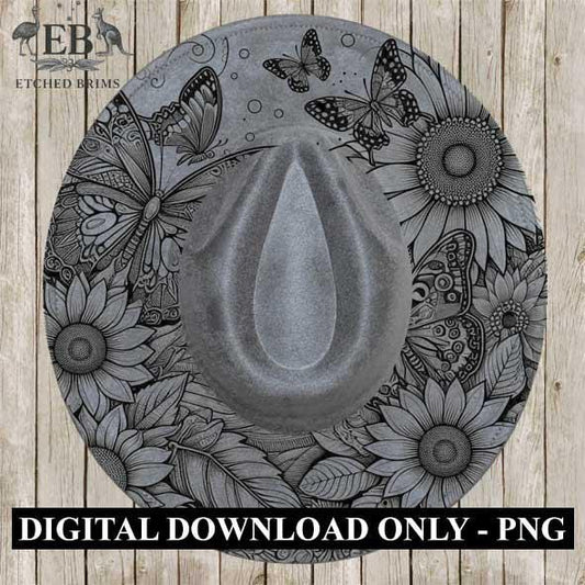 Sunflowers & Butterflies 3, Laser Hat Burning Design, Digital Download PNG, Hat Burning Template, Hat Laser Engraving Design, Hat File EB93