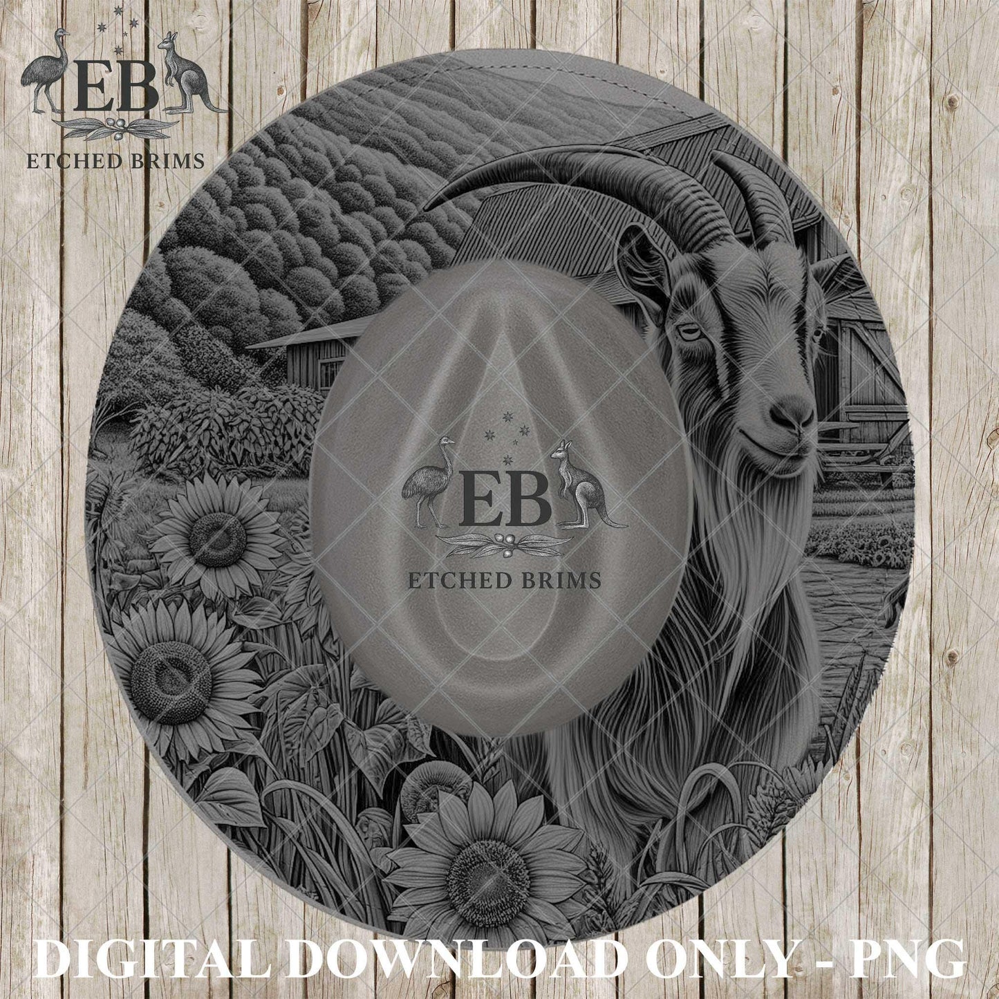Goat Brim Template PNG | Farm Hat Engraving Design | Boer Goat Burning File | Western Trucker Hat | Laser Engraving Download, EB1217
