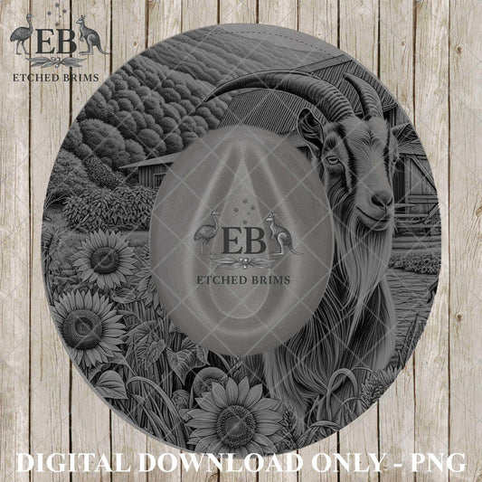 Goat Brim Template PNG | Farm Hat Engraving Design | Boer Goat Burning File | Western Trucker Hat | Laser Engraving Download, EB1217