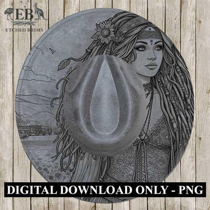 Hippy Woman 16, Boho Hippie, Laser Hat Burning Design,Digital Download PNG, Hat Burning Template, Hat Laser Engraving Design, Hat File EB155