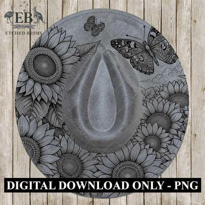 Sunflowers & Butterfly, Hat Burning Template, Hat Burning Stencil, Hat Laser Engraving Design, Wide Brim Hat, Printable Hat Template, EB578
