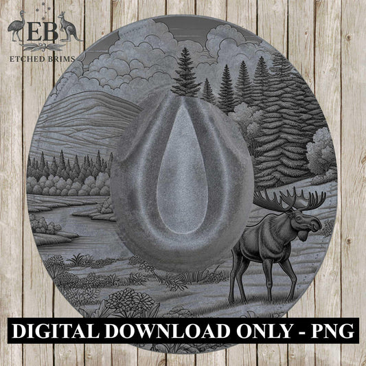 Moose and Forest 3, Hat Burning Design, Digital Download PNG, Hat Burning Template, Laser Engraving Design, Split Hand Burning File, EB643