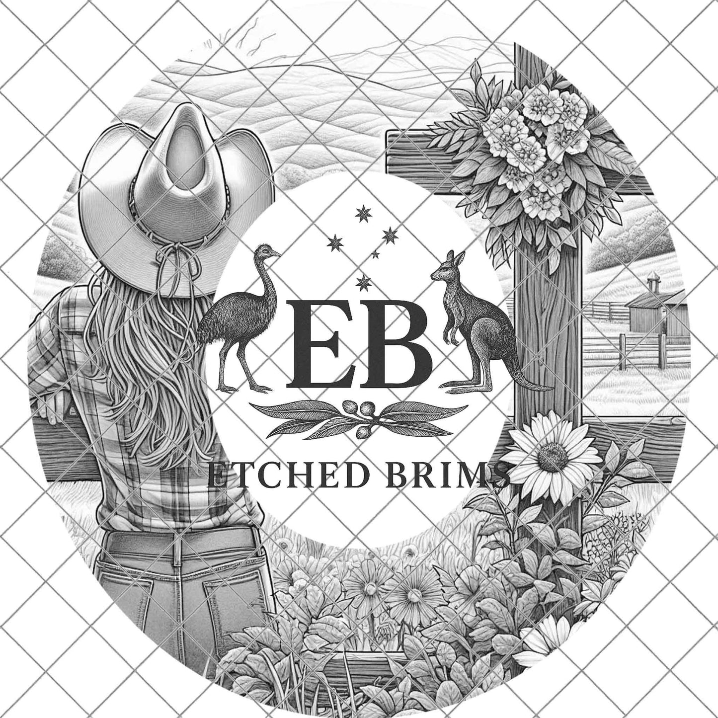 Cowgirl Cross Hat Burning Design, Laser Engraving Template for Wide Brim Fedora Hats, EB707