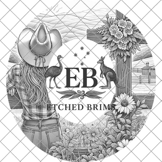 Cowgirl Cross Hat Burning Design, Laser Engraving Template for Wide Brim Fedora Hats, EB707