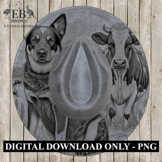 Blue Heeler Dog 5, Hat Engraving Template – PNG for Laser Brim Burning, Cattle Dog PNG, Western Hat Design, Digital File for Burning – EB416