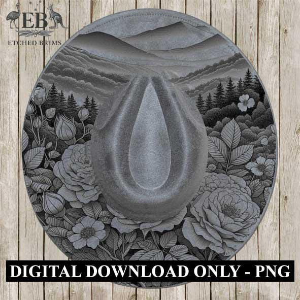 Wild Roses Hat File 2, Flowers, Laser Hat Burning Design, Digital Download PNG, Western Hat, Hat Laser Engraving Design, Hat File EB142