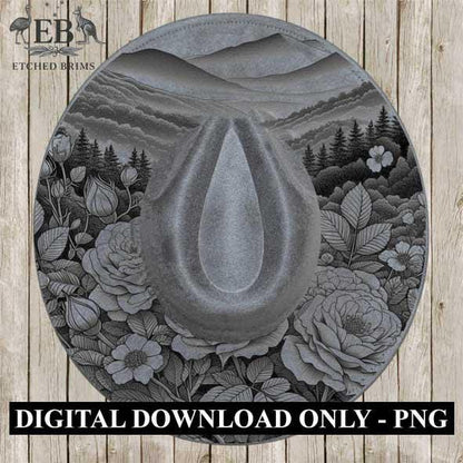 Wild Roses Hat File 2, Flowers, Laser Hat Burning Design, Digital Download PNG, Western Hat, Hat Laser Engraving Design, Hat File EB142