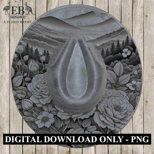 Wild Roses Hat File 2, Flowers, Laser Hat Burning Design, Digital Download PNG, Western Hat, Hat Laser Engraving Design, Hat File EB142