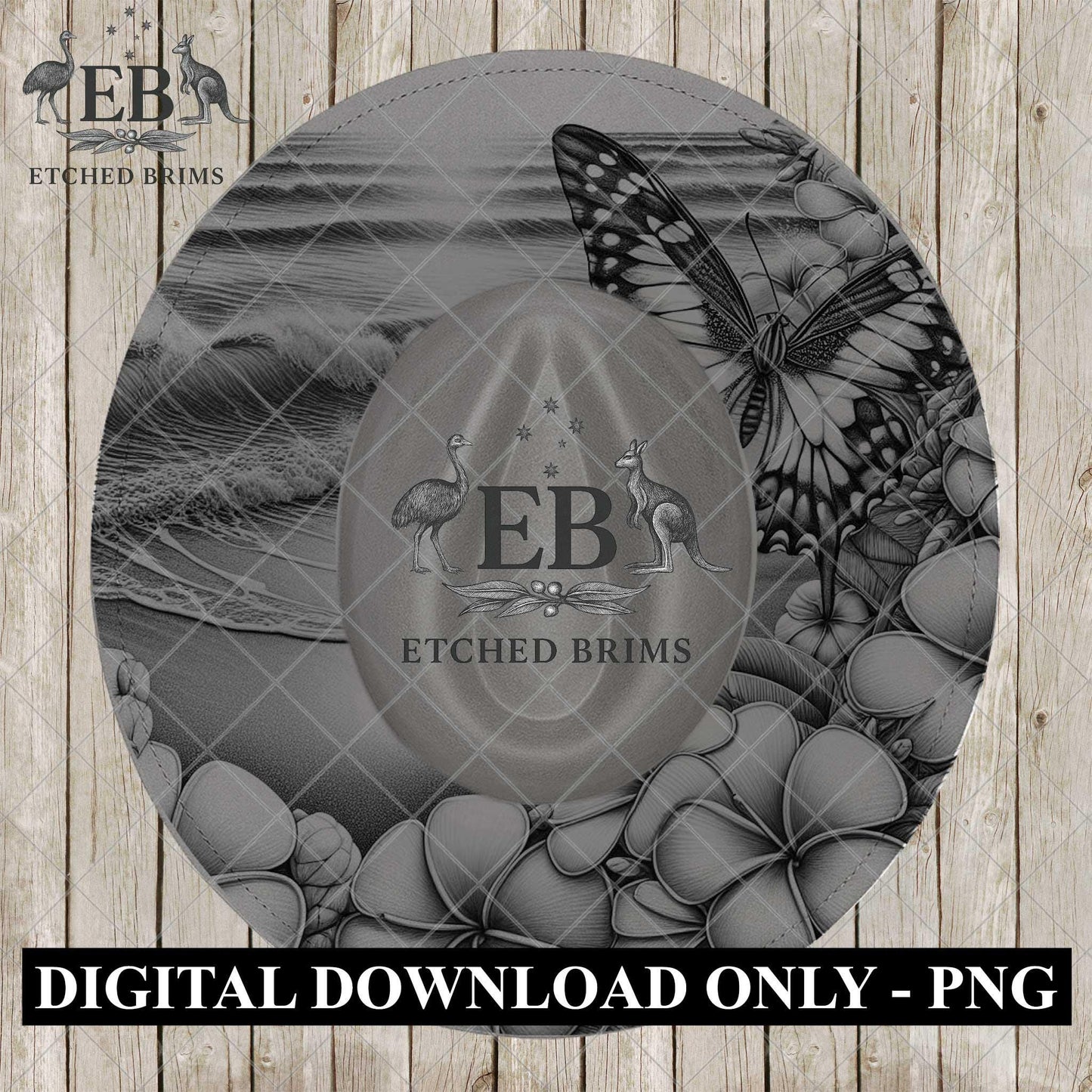 Butterfly and Frangipanis, Hat Burning Design, Digital Download PNG, Beach Hat Burning Template, Hat Laser Engraving Stencil, EB1190