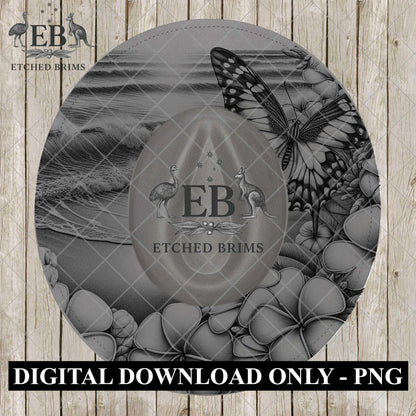 Butterfly and Frangipanis, Hat Burning Design, Digital Download PNG, Beach Hat Burning Template, Hat Laser Engraving Stencil, EB1190