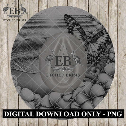 Butterfly and Frangipanis, Hat Burning Design, Digital Download PNG, Beach Hat Burning Template, Hat Laser Engraving Stencil, EB1190