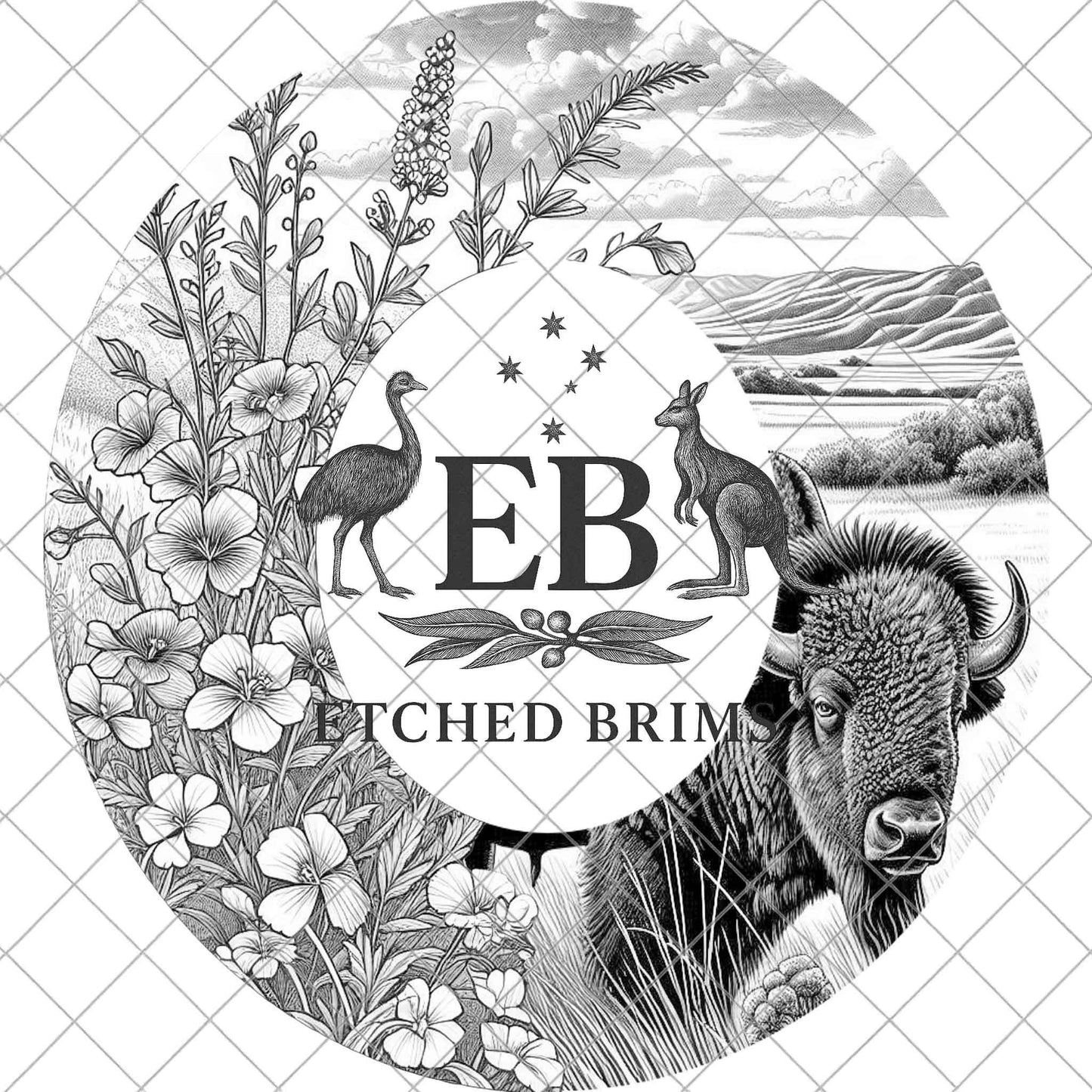 Buffalo and Wildflowers Hat Burning Design, Digital Download PNG & PDF, Laser Engraving Stencil, EB970