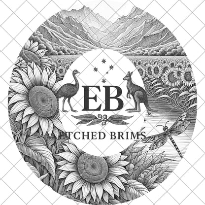 Sunflowers, Mountains and Dragonfly, Hat Burning Design, Laser Engraving Template, PNG, PDF included, EB988
