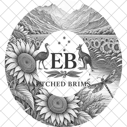 Sunflowers, Mountains and Dragonfly, Hat Burning Design, Laser Engraving Template, PNG, PDF included, EB988