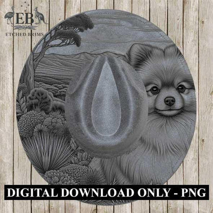 Hat Burning Design, Pomeranian Dog, Hat Engraving Template, PNG & PDF Files for Hat Burning. Wide Brim Hat Design, Digital Download EB391