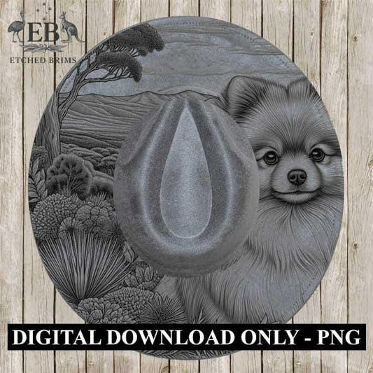 Hat Burning Design, Pomeranian Dog, Hat Engraving Template, PNG & PDF Files for Hat Burning. Wide Brim Hat Design, Digital Download EB391