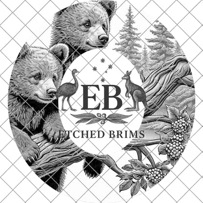 Bear Cubs, Hat Burning Design, Wide Briim Hat Template, Hat Laser Engraving Design, Digital Download PNG, EB740