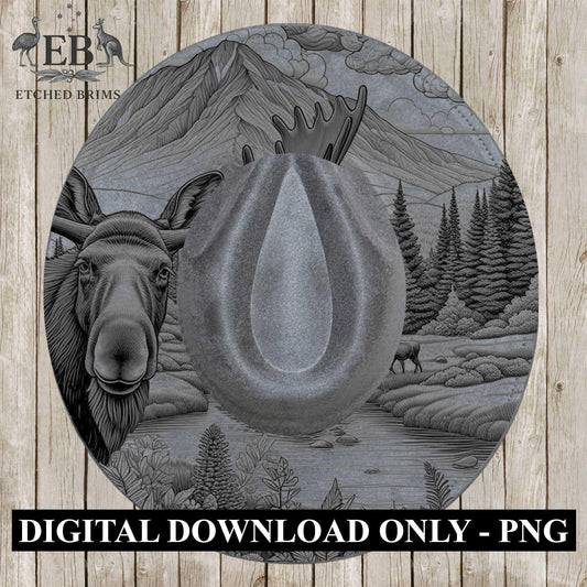 Moose and Forest 4, Hat Burning Design, Digital Download PNG, Hat Burning Template, Laser Engraving Design, Split Hand Burning File, EB644