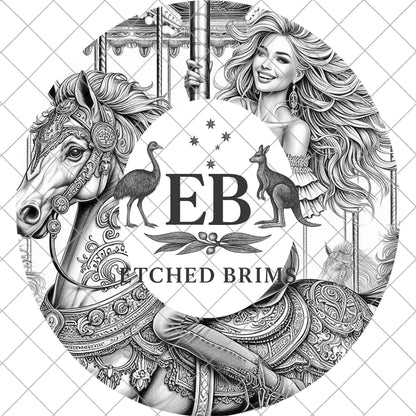 Girl on Carousel Horse Hat Burning Design, Western Laser Engraving File for Wide Brims, Boho Country Fair Template EB945